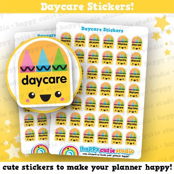 cute daycare planner stickers featuring a kawaii box of crayons