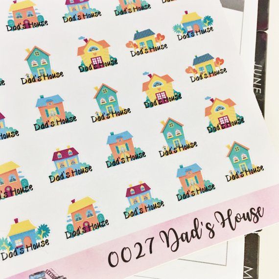 cute colorful house stickers for tracking time at dad's house
