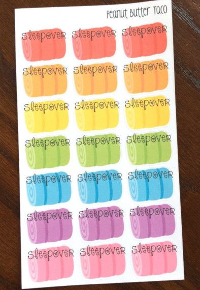 sleep over planner stickers featuring sleeping bags
