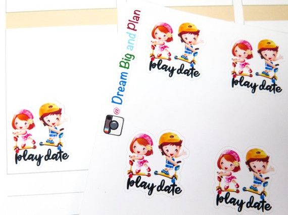 play date planner stickers featuring kids riding their scooters together