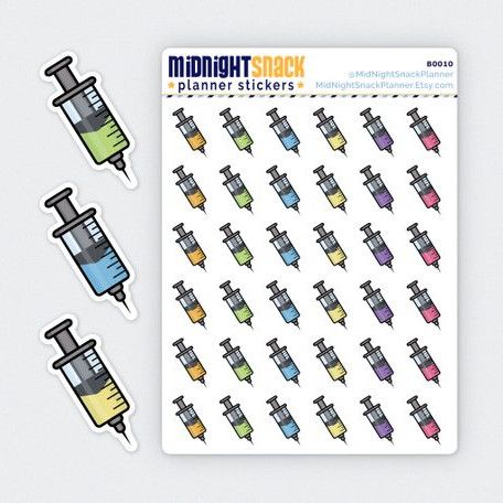 vaccine reminder stickers featuring needles