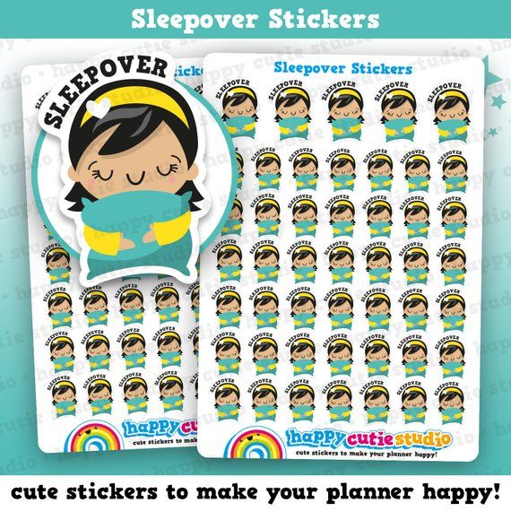 cute kawaii sleepover stickers featuring a girl hugging a pillow