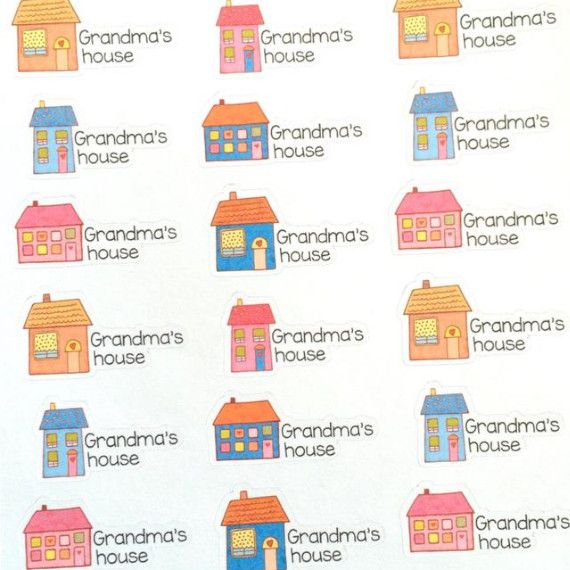 planner stickers featuring a house and the words grandmas house