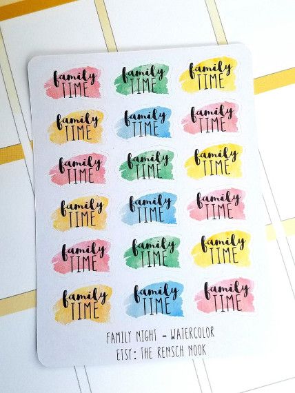 cute water color family time planner stickers