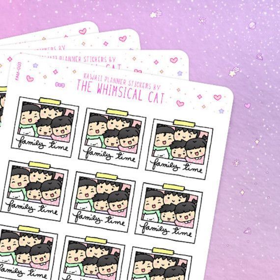 family time planner stickers featuring cute photos of kawaii families