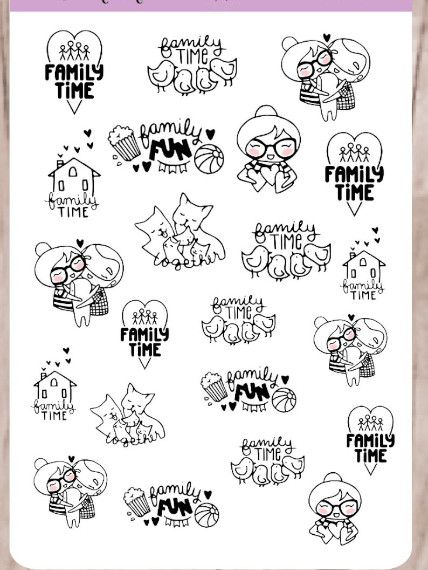 cute planner girl family time stickers