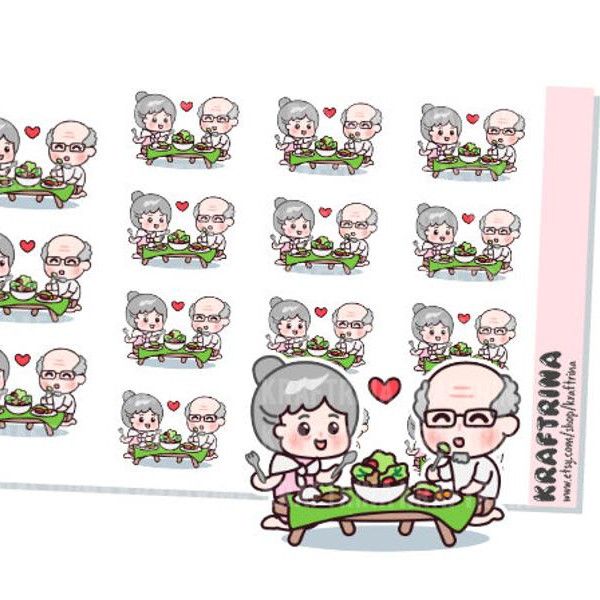 cute stickers featuring grandparents eating dinner
