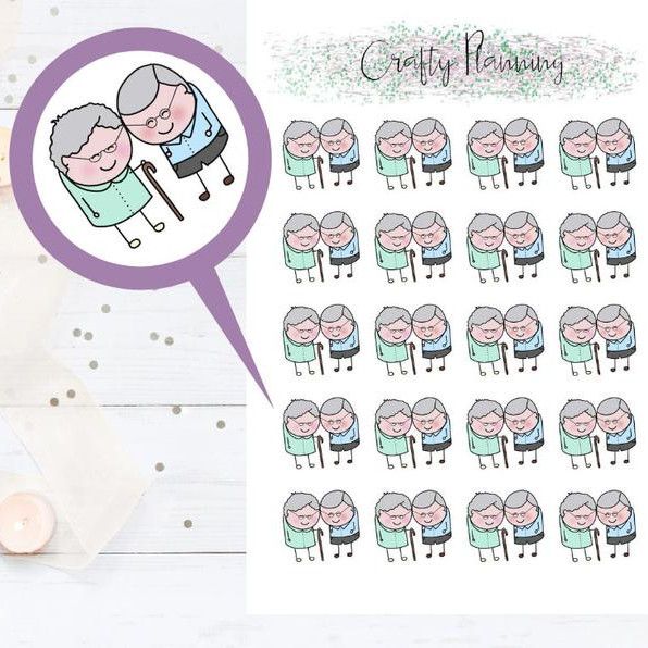 cute stickers featuring grandparents with canes