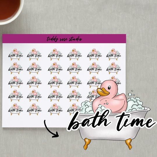 cute bathtime planner stickers showing a rubber duck and a bathtub