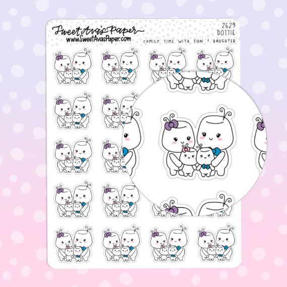 cute family time planner stickers featuring a marshmallow family
